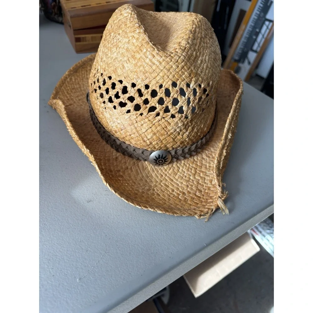 Authentic SCALA Braided Natural‎ Summer Hat with Trim S/M